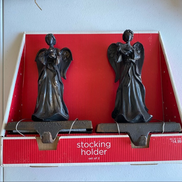 Angel Christmas Stocking Holder Set of Two (2) Bronze Color - Picture 4 of 13